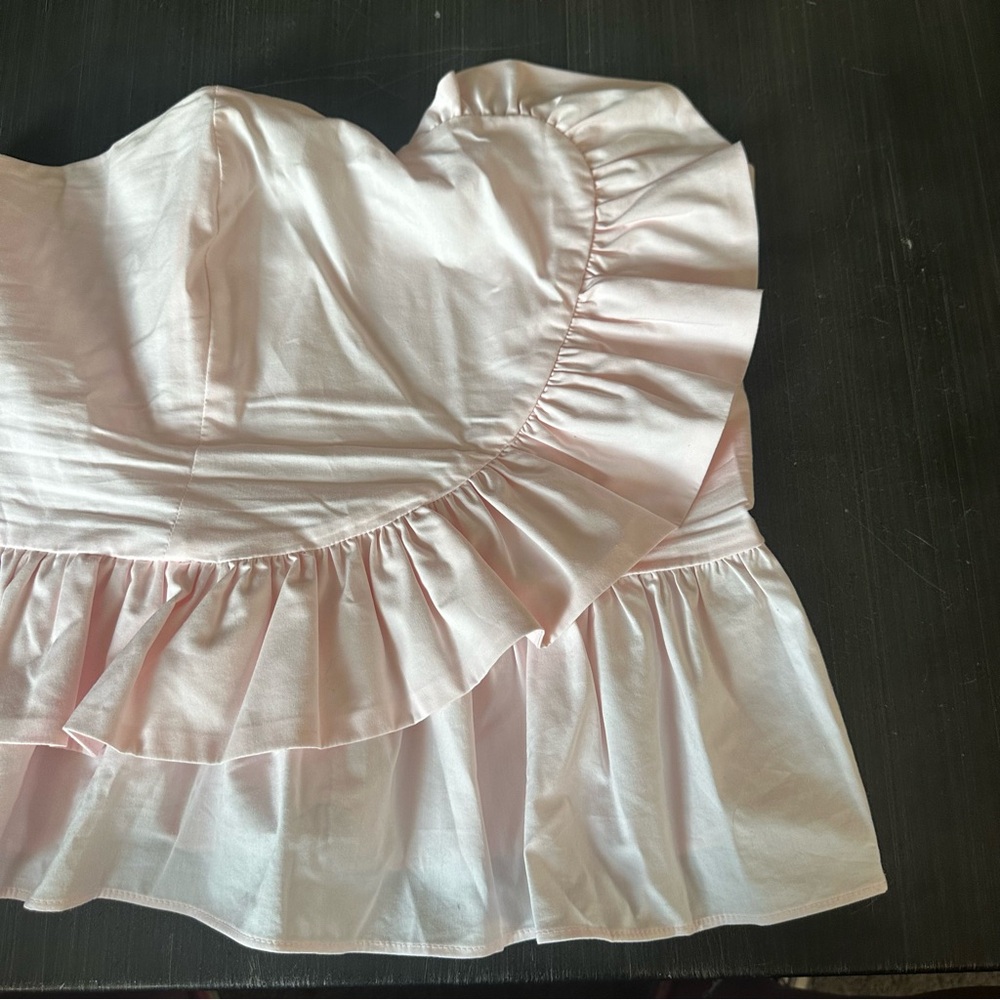 Zara Pink Ruffle Strapless Top - Picture 3 of 4